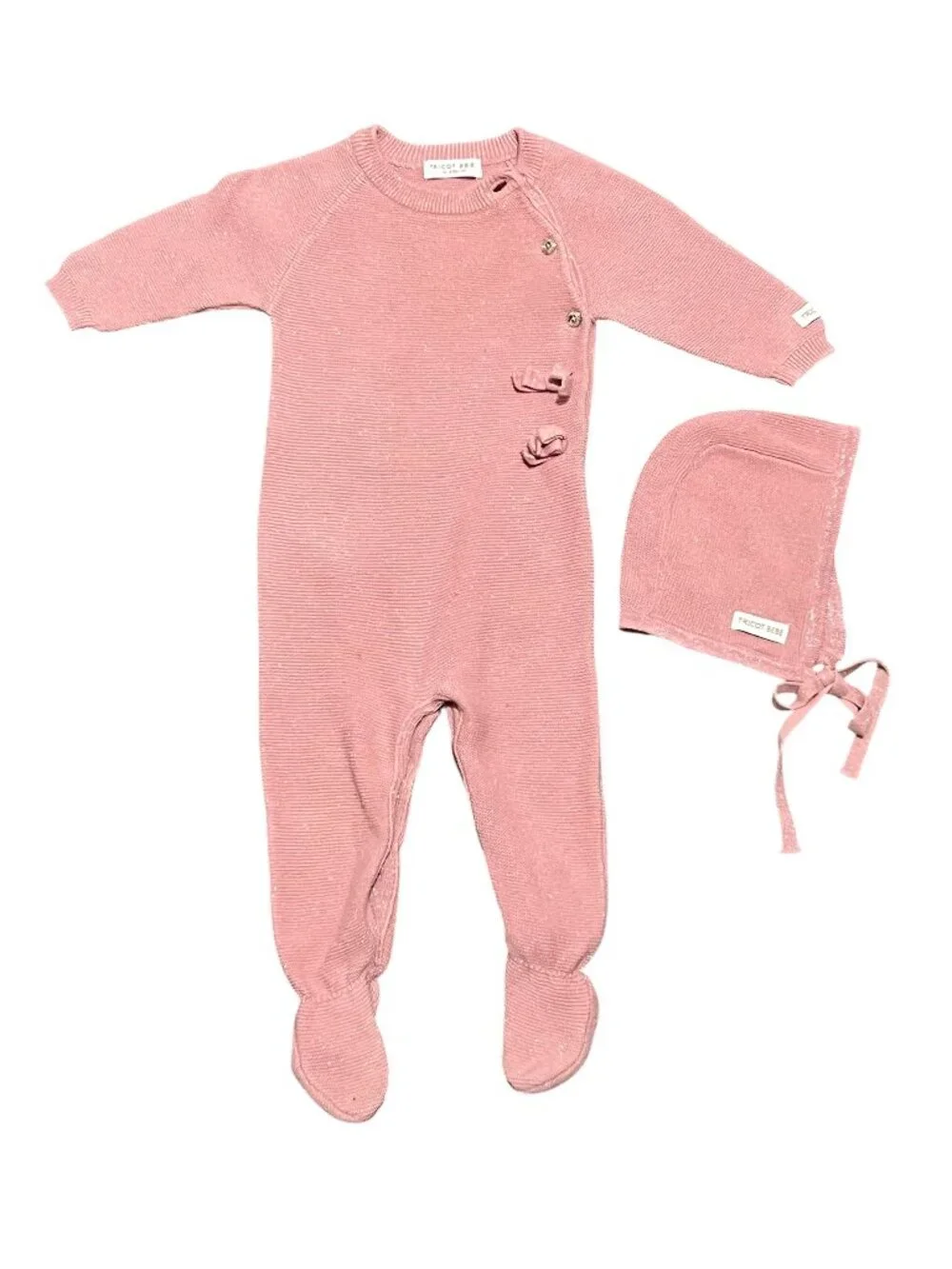 Tricot Bebe Set 3/6 Months Pink Footie & Hat Sparkle